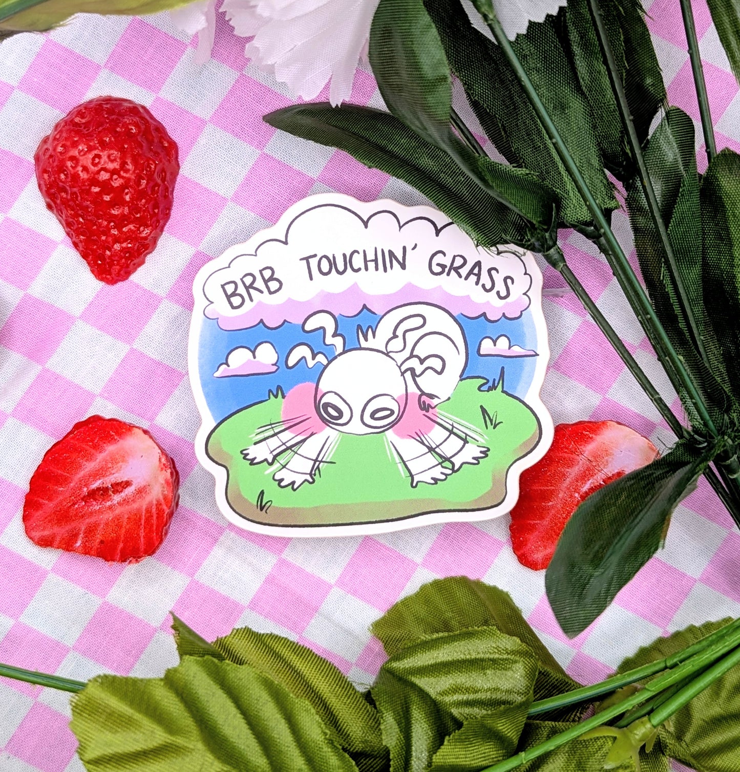 BRB Touching Grass Vinyl Sticker