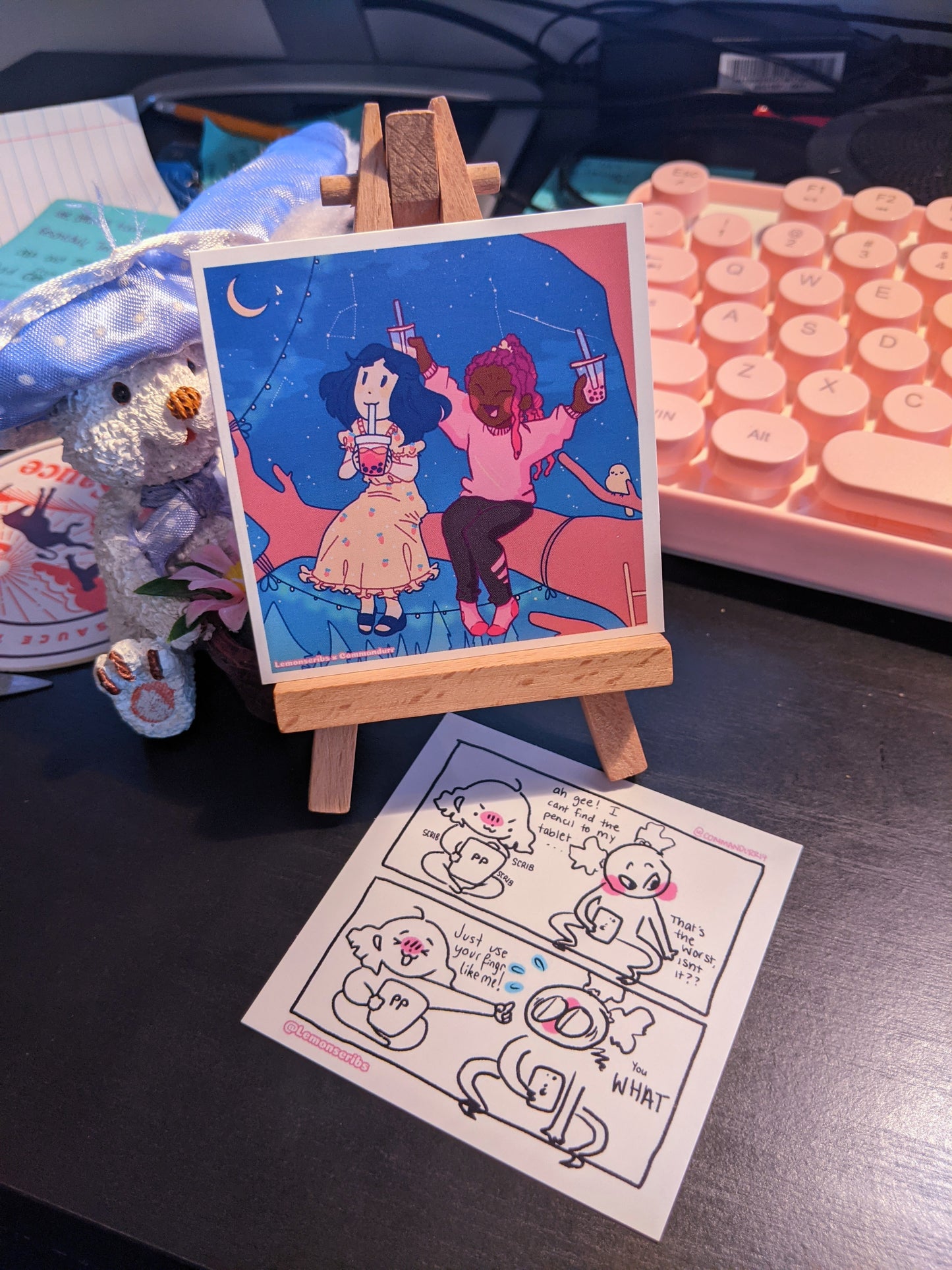 Image of Lemon and Lee Mini Print set, on a desk.