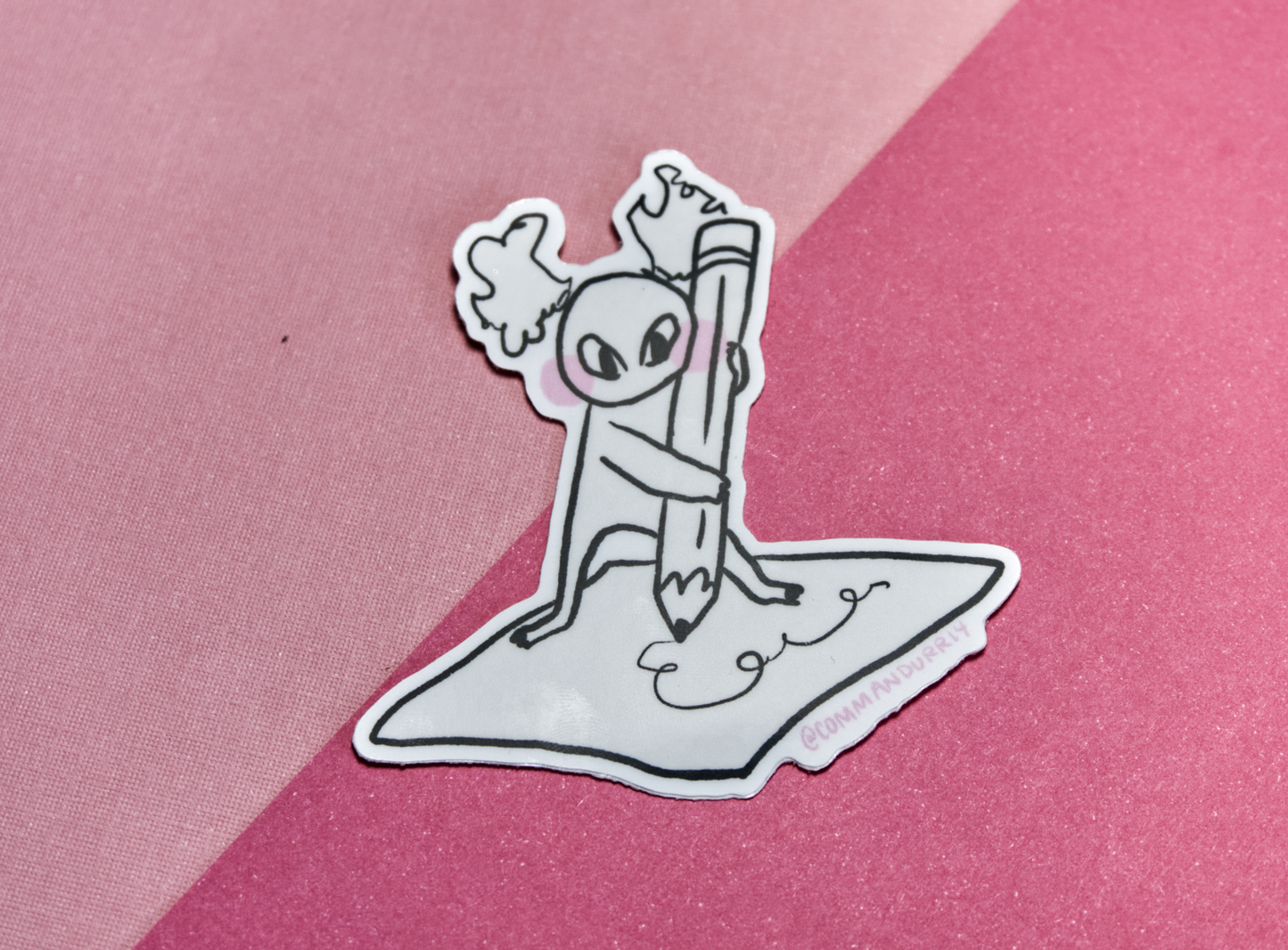 Busy Busy sticker in front of a dark pink and light pink background.
