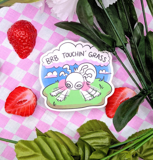 BRB Touching Grass Vinyl Sticker