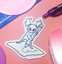 Load image into Gallery viewer, Detail shot of Busy Busy sticker. 
